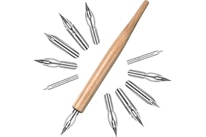 ZEYIYER 11 Pcs Dip Pens, G Pen Ink Nibs, Wooden Drawing Pen Holder with Stainless Steel Dip Pens for Comic, Drawing, Writing, Calligraphy