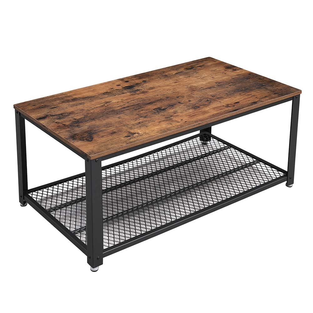 VASAGLE Industrial Coffee Table with Storage Shelf for Living Room