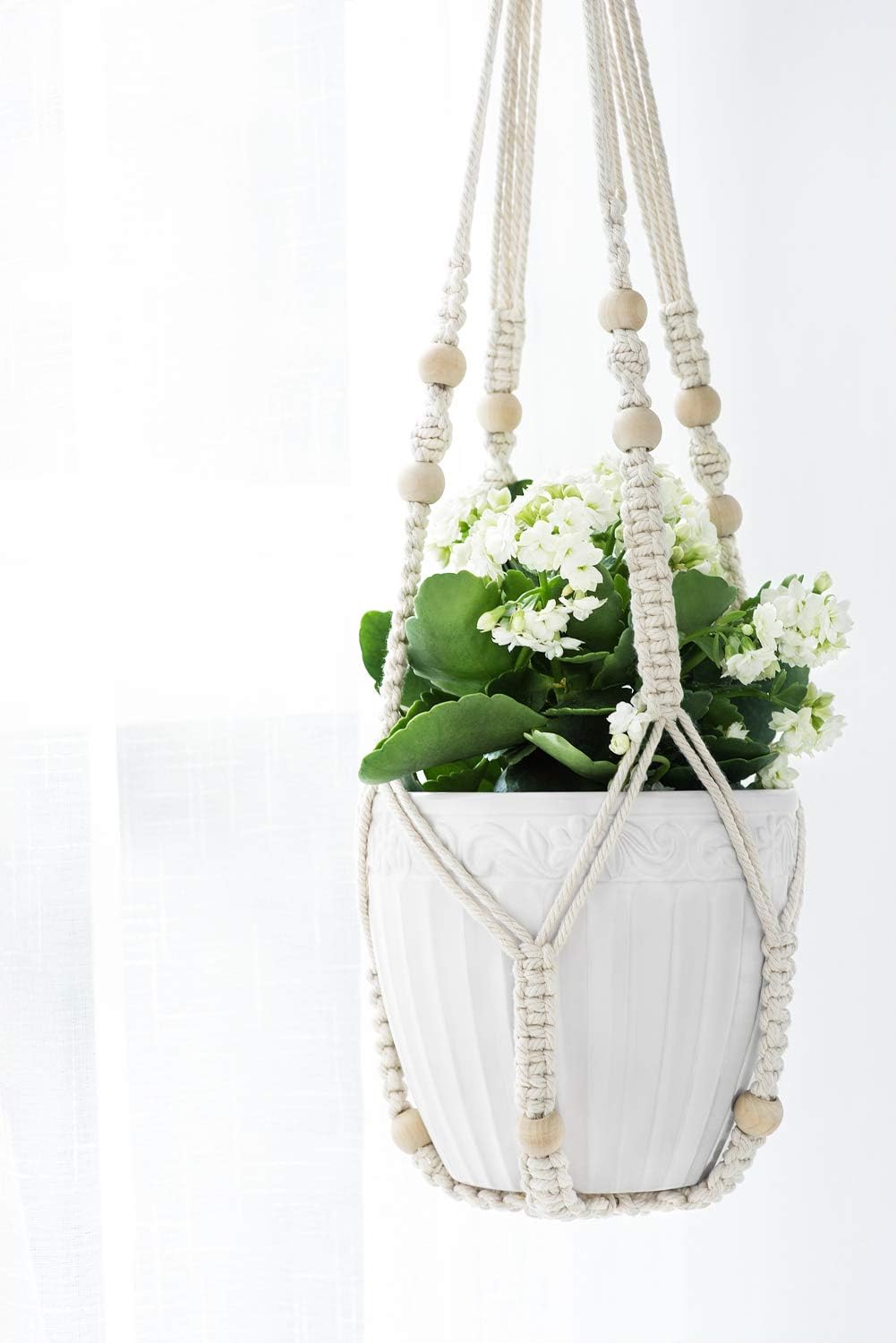 Mkono Macrame Plant Hangers Indoor Hanging Planter Basket with Wood Beads Decorative Flower Pot Holder No Tassels for Indoor Outdoor Home Decor 35 Inch, Ivory: Garden & Outdoor