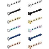 Ruifan 12-20PCS 18G Mix Color Stainless Steel Clear Diamond CZ Ball Flat Nose Bone Studs Rings Pin Piercing Jewelry 1.5mm 2mm 2.5mm 3mm