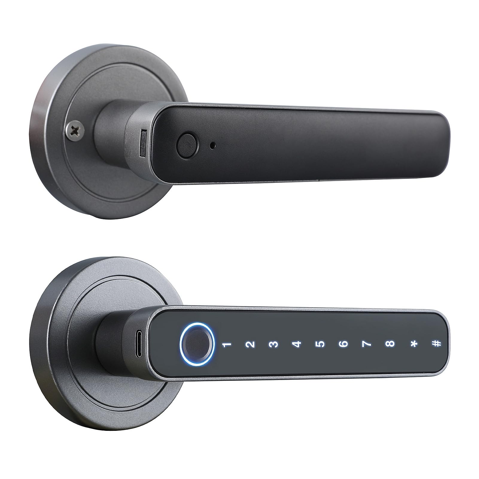 Dioche Fingerprint Door Lock, Biometric Smart Door Knob, Keyless Entry, Digital Keypad, App Control, Aluminium & Acrylic, Modern Style, Garage Door