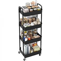Sywhitta 4-Tier Plastic Rolling Utility Cart with