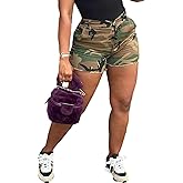 Voghtic Women’s Camouflage Cargo Shorts Casual High Waisted Ripped Frayed Stretchy Jeans Shorts with Pockets