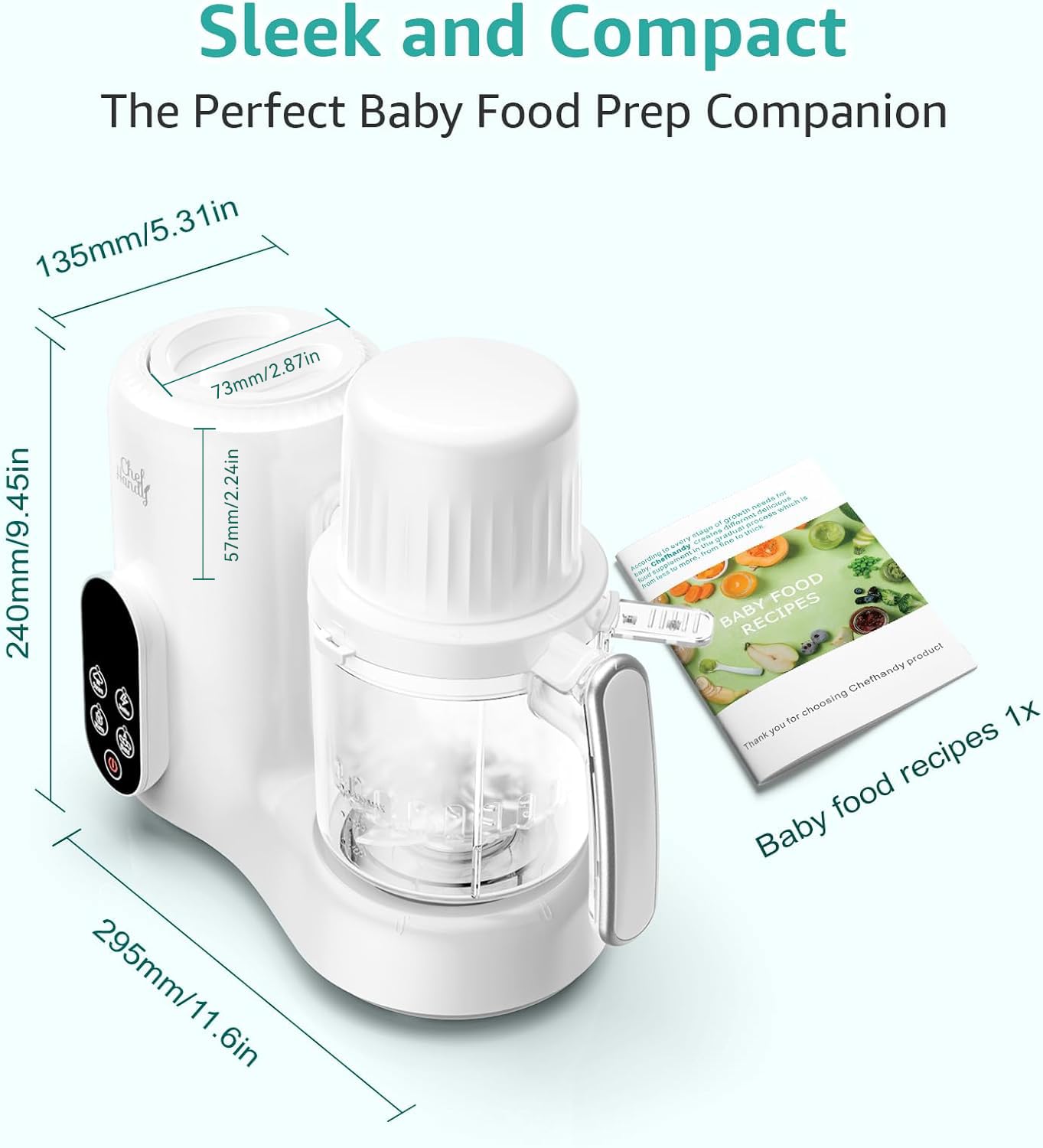 Baby Food Maker, 5 in 1 Baby Food Processor with Steaming Basket, Auto Cooking & Grinding, Touch Screen Control, Baby Steamer and Blender, Baby Food Puree Maker Warmer Mills Machine (Green)