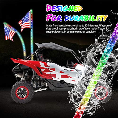 Adust-LED-Whip-Lights-for-UTV-Dune-Buggy-2PCS-4FT-Spiral-RGB-300-Colors-178-Modes-Bluetooth-Remote-Control-Waterproof-IP67-for-Can-Am-ATV-UTV-RZR-Polaris-Dune-Buggy-Offroad-Truck-Accessories