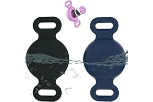 TYANUZZ Waterproof Airtag Dog Collar Holder Compatible with Apple AirTag, Silicone Waterproof Air Tag Case for Dog Collar, Anti-Lost AirTag Holder for Pet Cat Dog GPS Tracker (2 Pack,Black & Navy)