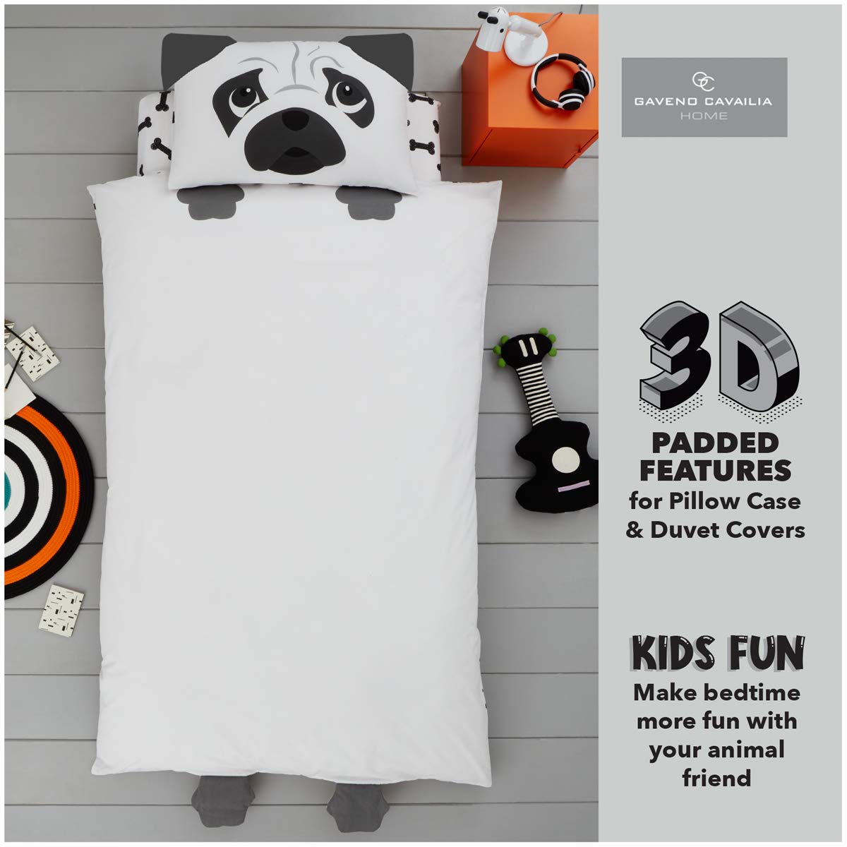 Gaveno Cavailia Kids Fashion Bed Set with Duvet Cover and Pillow Case - Polyester-Cotton - Dog Shape [ Single - Multi ]