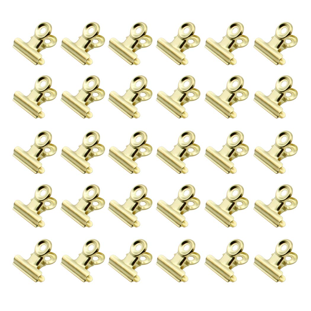Zoohot 22mm Gold Bulldog Clips for Home Office Supplier School Accessories - Pack of 30