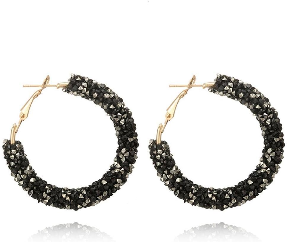 Fenido Women Shiny Rhinestone Geometric Big Round Pierced Hasp Earrings Hoop
