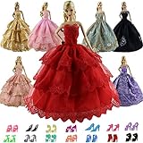 ZITA ELEMENT Lot 5 Pcs Fashion Handmade Party Dress and 10 Pairs Shoes for 11.5 Inch Girll Doll Clothes Accessories Xmas Gift