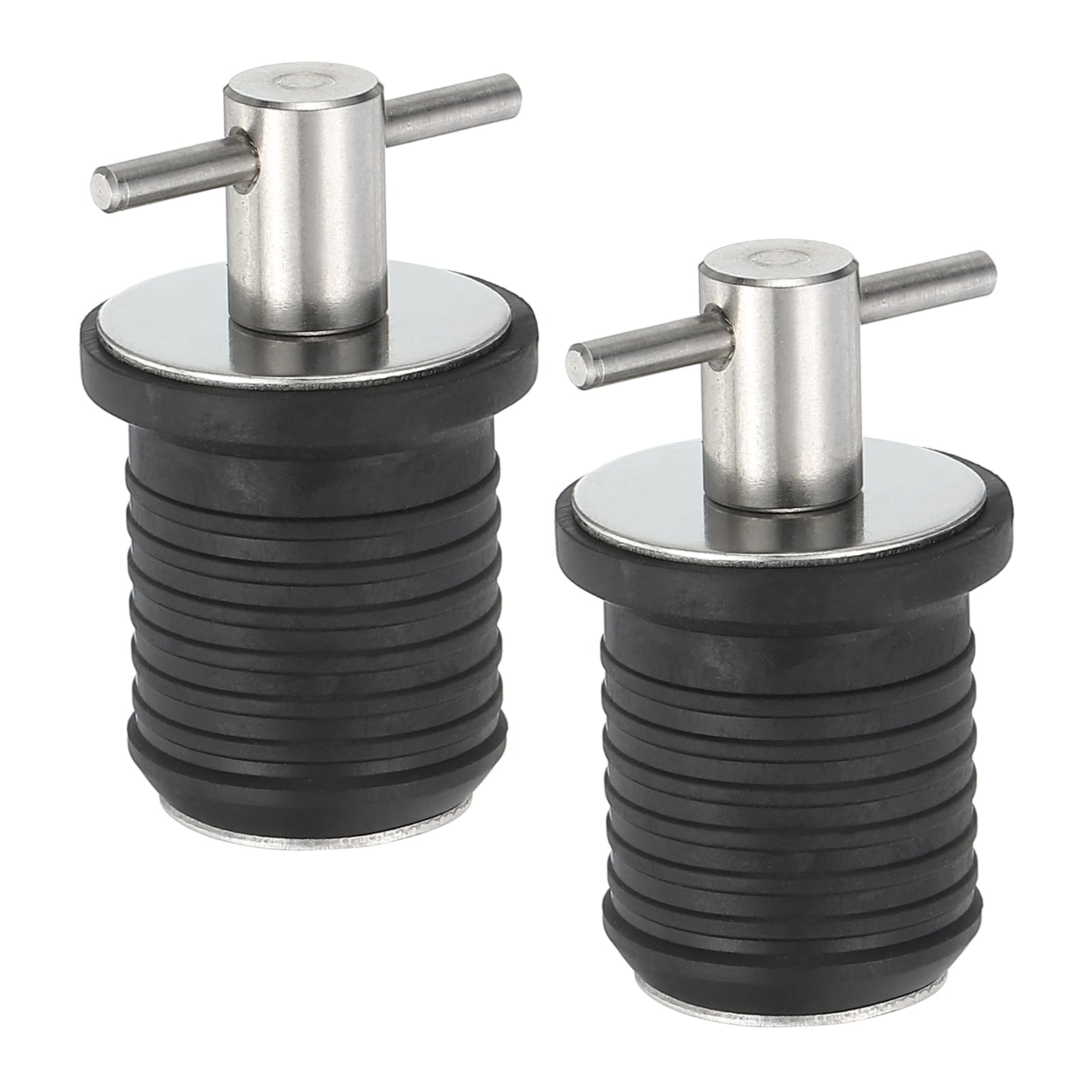 PATIKIL 1 Inch Boat Drain Plug, 2 Pcs T Handle Stainless Steel Boat Plug Snap Drain Marine Twist Plug Rubber Plugs for Yachts Kayaks Marine Boat Drains