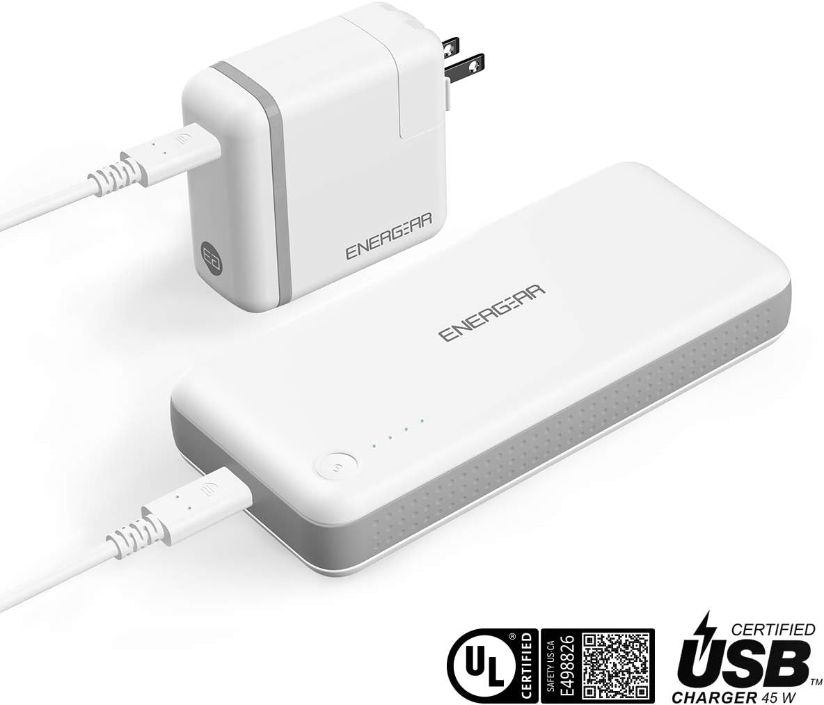 Energear 45W PD USB-C Power Bank and Charger Combo | UL-Listed and USB-IF Certified for Safety | Includes 45W PD 10,000mAh Power Bank, 46W Type-C Fast Charger, 6ft USB-C Cable and 3ft USB C Cable