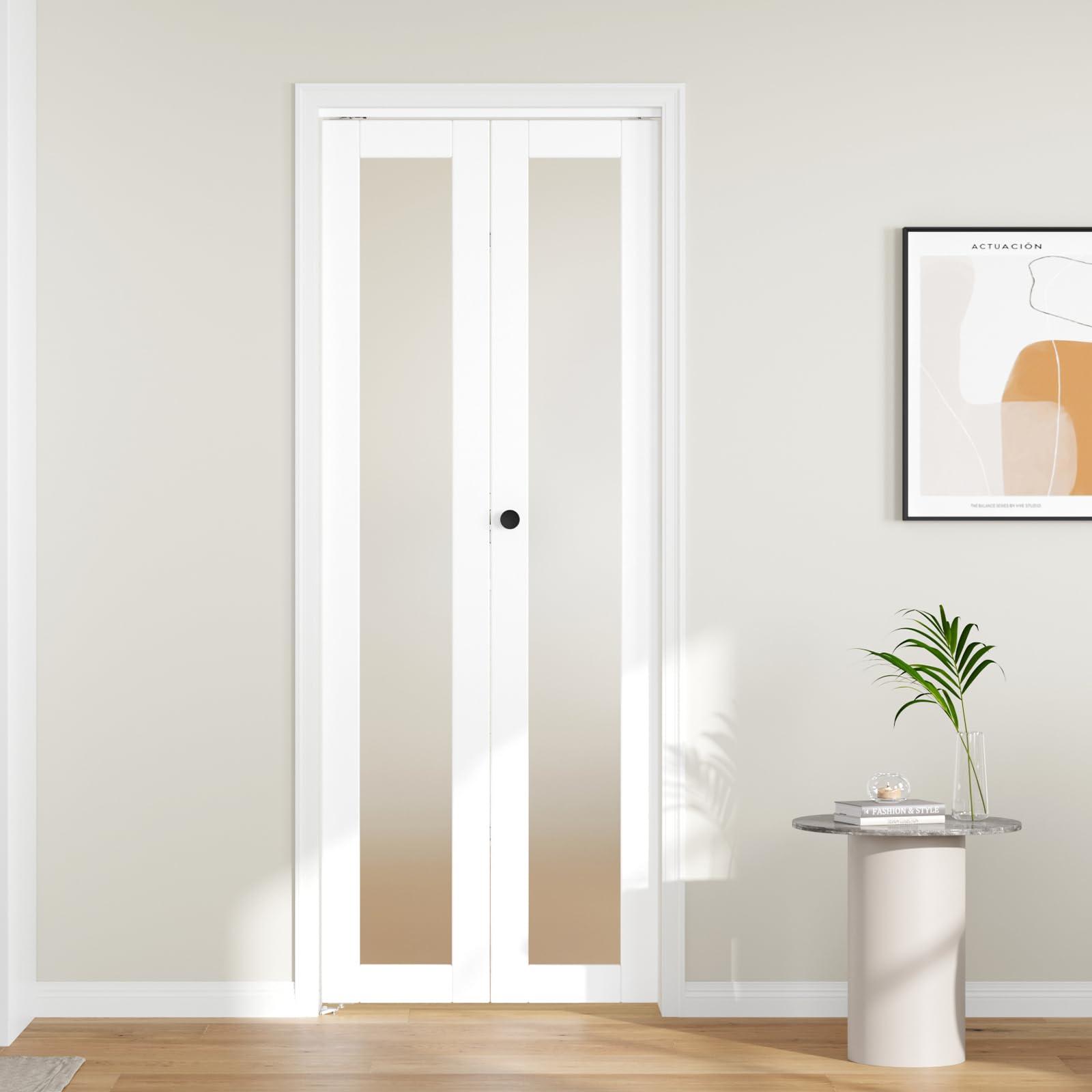 Photo 1 of CEAKIAN 32" x 80" Bifold Closet Doors, Full Lite Frosted Glass Panel with Hardware Kit, Preassembled Interior Closet & Pantry Door, Water-Proof PVC Surface, Easy Assembly, White