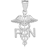 Claddagh Gold 925 Sterling Silver Caduceus RN Charm Registered Nurse Cubic Zirconia Pendant