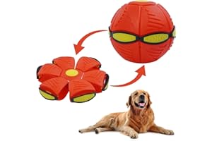 Allroaring Pet Toy Flying Saucer Ball for Dogs, Magic UFO Ball for Dog Outdoor Sports, Decompression Flying Flat Throw Disc Balls for Medium and Large Dog, Changeable Shapes Interactive Toys, Red