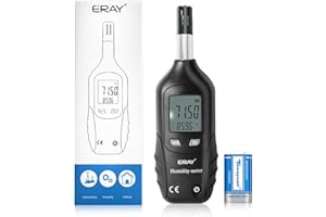 ERAY Digital Psychrometer Thermometer Hygrometer with Backlight, Temperature and Humidity Reader Meter Thermo-Hygrometer with Dew Point and Wet Bulb Temperature, 9V Battery Included(Black)