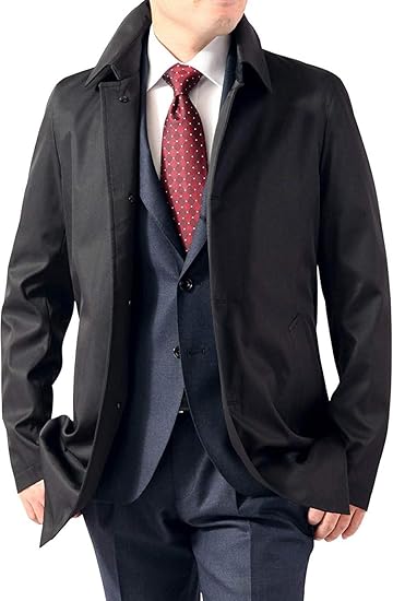 Amazon Kokubo スリムコート ハーフコート メンズ 秋冬 ステンカラー ビジネス ブラック ダークネイビー 撥水加工 ミニヘリンボーン コート ジャケット 通販