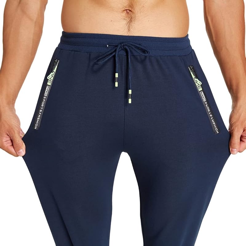 Calças de fato de treino desportivas desportivas de homem, calças casuais soltas e direitas com bolsos com fecho azul, L