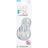 Kiss colorFX by Impress Press On Nails, Sour Love, 30 No Glue Peel and Stick Nails Kit with IMPROVED Adhesive, Silver Short Oval Pearlescent Effect, Includes Prep Pad, Manicure Stick &amp; Mini File
