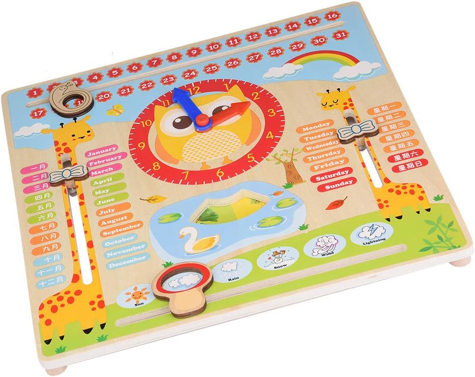 children's educational wooden calendar clock toy