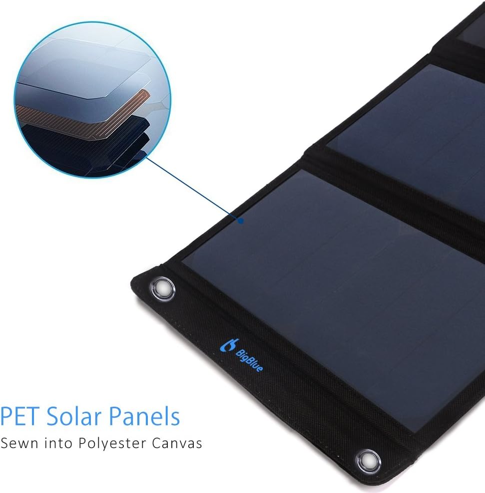 [Upgraded]BigBlue 3 USB Ports 28W Solar Charger(5V/4.8A Max), Foldable Portable Solar Phone Charger with SunPower Solar Panel Compatible with iPhone 11/Xs/XS Max/XR/X/8/7, iPad, Samsung Galaxy LG etc.