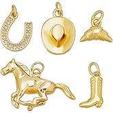 arricraft 10 Pcs 18K Gold Plated Western Cowboy Charms, Horse Shoe Hat Boot Dangle Pendant Brass Western Charms Dangle Pendants Crafts for Necklace Bracelet Earrings Jewelry Making