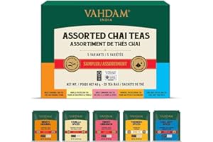 VAHDAM, Assorted Chai Tea Bags Sampler (5 Flavors, 20 Ecofriendly Pyramid Tea bags) I Gift Ideas for Women & Men | Masala Cha