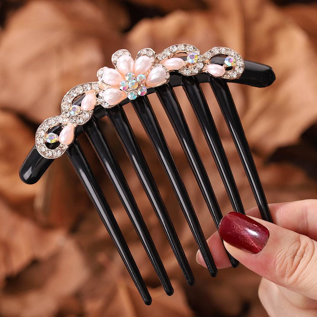 Relandy Retro Style Wedding Hair Comb Blue Rhinestone Bridal Hair Comb Slides Crystal Wedding Hair Accessories for Women and Girls (Black)