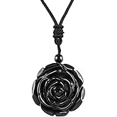 Rockcloud Hand Carved Flower Natural Crystal Stone Pendant Necklace for Women