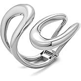 HUAYUNFANG Gold Silver Chunky Cuff Bracelet for Women Double Layer Teardrop Bangle Heavy Gold Silver Statement Bracelet Jewelry