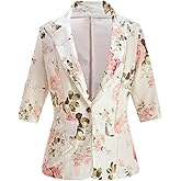 winkbay Women's Floral 3/4 Sleeve Blazer Lightweight Button Lapel Collar Office Work Jacket