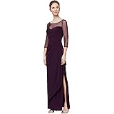 Alex Evenings Womens Long Matte Jersey Mother of The Bride Dress with 3/4 Illusion Sleeves (Petite and Regular Sizes)