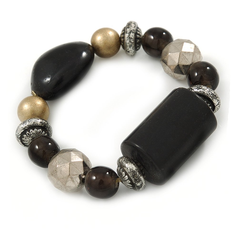 Avalaya Gold/Black/Silver Beaded Flex Bracelet - 17cm L (for small wrist)