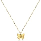Fettero Gold Necklace for Women Dainty Butterfly Pendant Necklace 14K Gold Plated Animal Necklace Jewelry for Everyday Wear