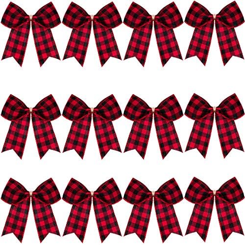 Bows & Ribbons - 12 Pieces Christmas Plaid Bows Buffalo Thanksgiving Fall Decorative Plaid Bows for Halloween Wreaths Tree Party Indoor Outdoor Home Decoration (Red and Black, 6 x 6 Inch)