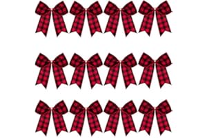 WILLBOND 12 Pieces Buffalo Plaid Bows Burlap Decorative Velvet Bows for Wreaths for Gift Wrap Christmas Party Decoration(Red and Black,6 x 6 Inch)