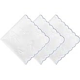 HOULIFE Women Handkerchiefs with Scalloped Edge Soft Cotton Embroidered Handkerchief Ladies Wedding Hankies 3PCS
