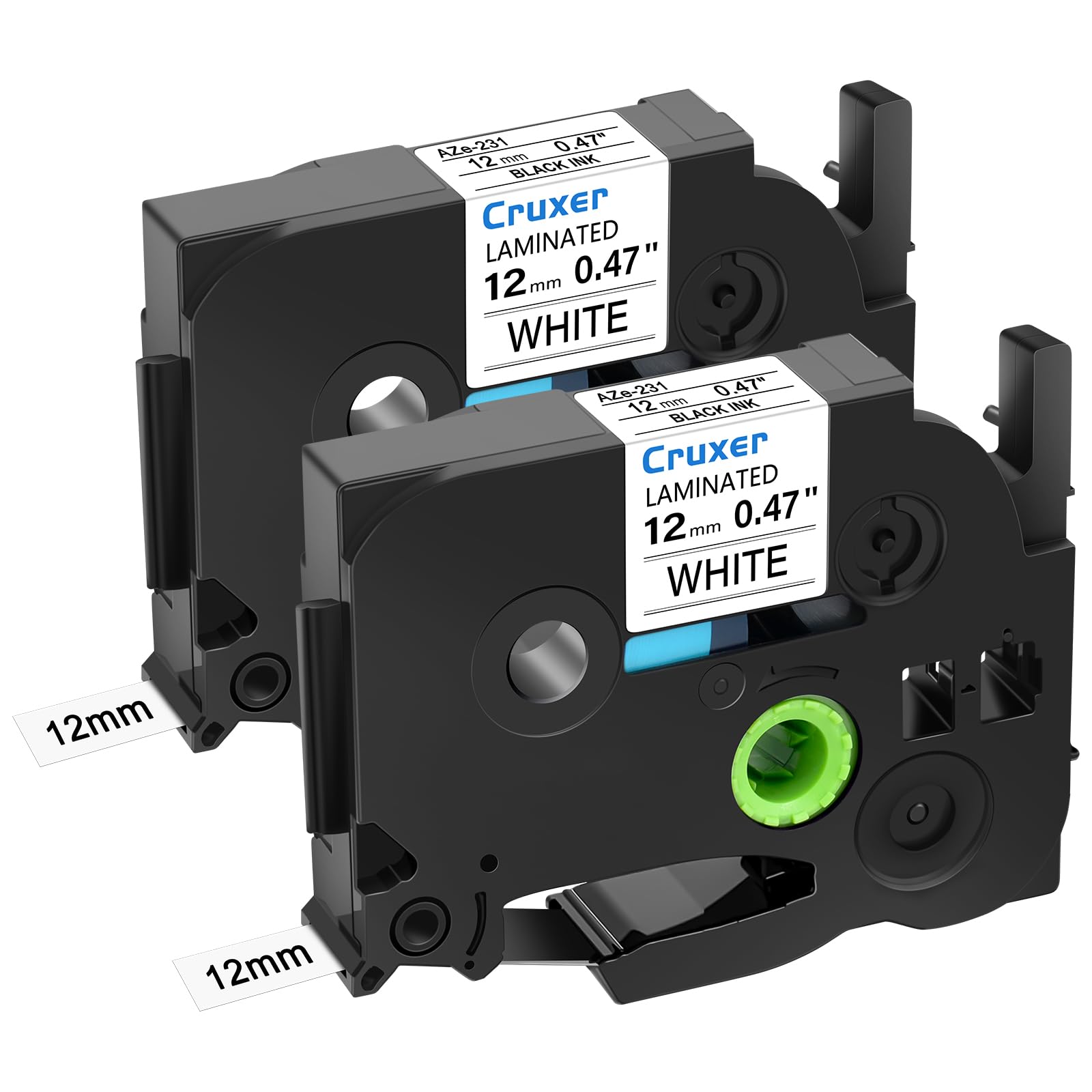 Cruxer 2-Pack Replacement for P-Touch TZe-231 TZe231 TZ231 12mm Black on White Laminated Label Tape Compatible for Ptouch PT-H110 PT-D210 PT-710BT PT-H100 PT-D200 PT-D400 PT-1230PC P300BT H200 Maker