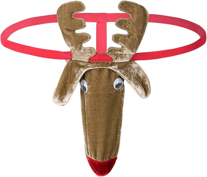 Alvivi Men's Christmas Reindeer Bulge Pouch Thong Underwear TBack
