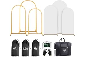 LRRTWER Arch Backdrop Stand and Cover Set (7.2ft,6.6ft,6ft) Metal Arch Frame Stand Gold, Wedding Birthday Party Baby Shower Graduation (White, 7.2Ft+6.6Ft+6Ft)