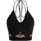 Verdusa Women's Going Out Tops Y2k Gothic Clothes Crochet Halter Top Western Boho Cowgirl Outfits