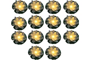 ACCSSOEY 14 PCS Waterproof Floating Lotus Light - Floating Flower Light Battery Operated Water Activated Warm White Pool Flower Lamp Wedding,Anniversary,Garden Decoration