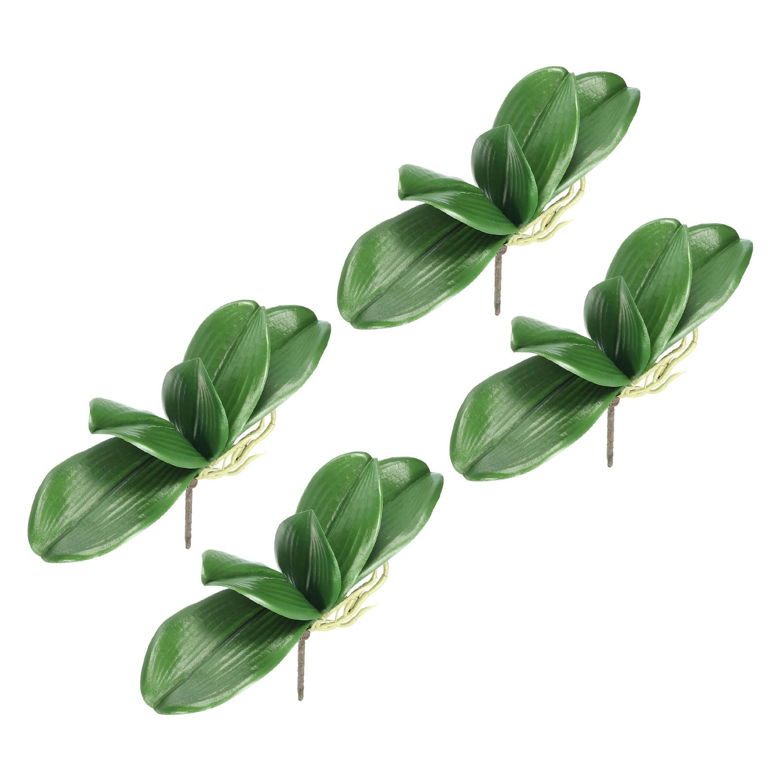 PATIKIL Faux Orchid Leaves 3.3 Inch, 4 Pack Small Artificial Phalaenopsis Foliage Real Latex Touch Green Plant 5 Leaves with Stems for Home Flowers Pot Decor, Green