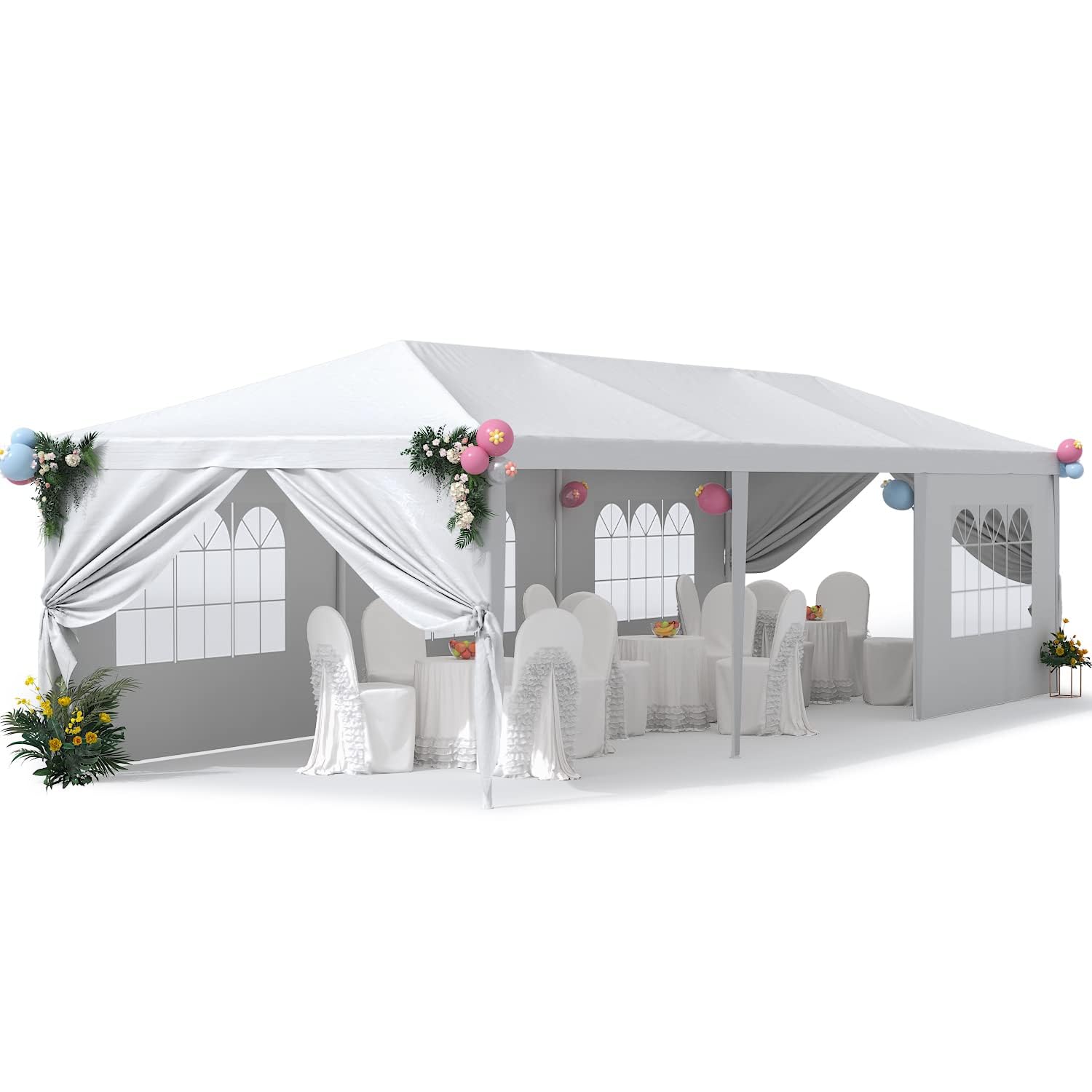 Photo 1 of Greesum 10 x 30 Outdoor Canopy, Gazebo with 8 Removable Sidewalls, Outside Waterproof Wedding Canopies for Events, White