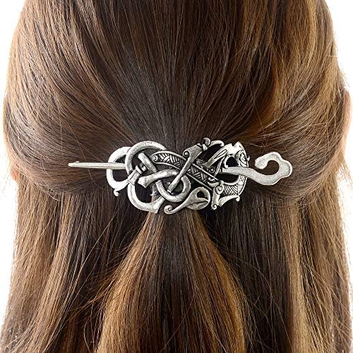 Viking Celtic Hair Clips Hairpins- Viking Hair Accessories Celtic Knot Hair Pins Antique Silver Hair Sticks Irish Hair Decor Accessories for Long Hair Jewelry Braids Hair Slide Clip With Stick (N-A1)