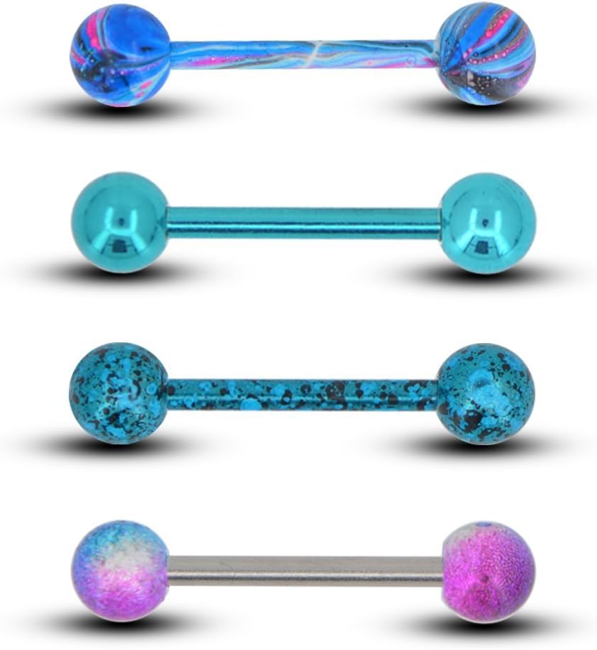 OUFER 4PCS 316L Surgical Steel 14G Barbell Tongue Bars Piercing Paint