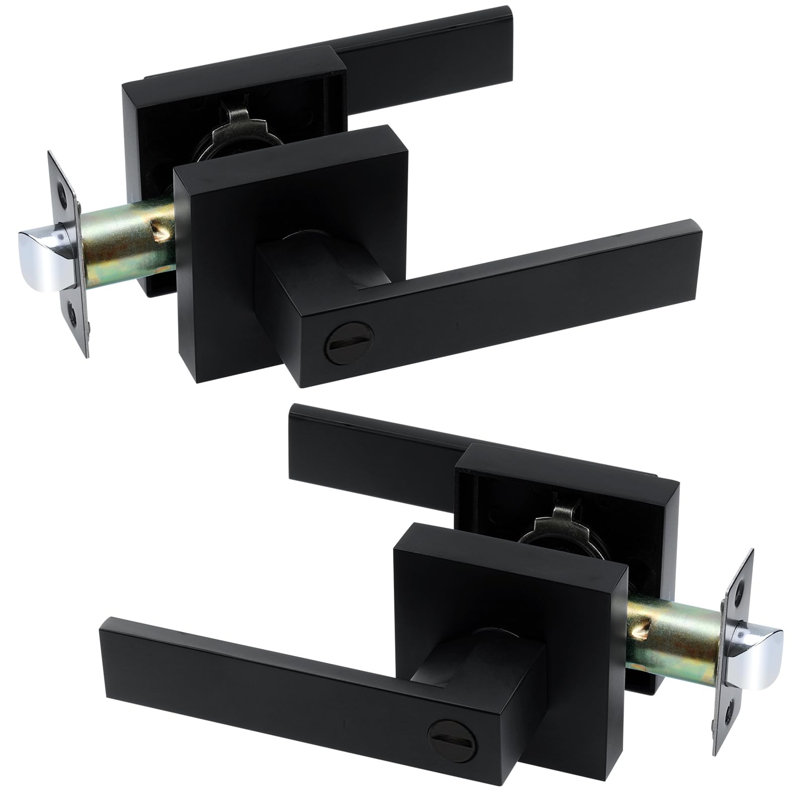 Photo 1 of JO.KO 2 Pack Keyless Entry Door Lock, Square Door Lever for Bedroom, Passage Door Privacy Locking Interior/Exterior Entry Door Knob/Heavy Duty