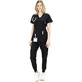 READY SET SCRUBS - Scrubs for Women Set - V-Neck Scrub Top & Jogger Pants Set - 15 Pockets - Yoga Waistband - Soft & Stretchy