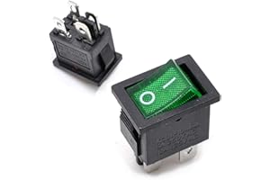 Oiyagai 20 Pcs KCD1-104 DPST ON-Off Rocker Switches with Green LED Light