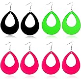 WCRAZYE 4 Pairs Fashion Retro Neon Earrings Acrylic Water Drop Lightning Square Hollow Dangle Earrings for Women Exaggerated Geometric Earrings Statement Earrings 80's Party